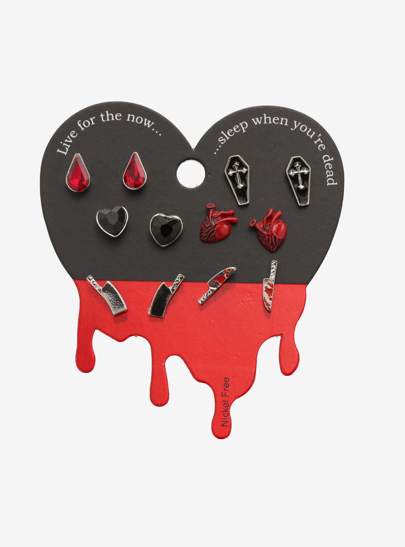 Heart Coffin Knife Earring Set, , alternate