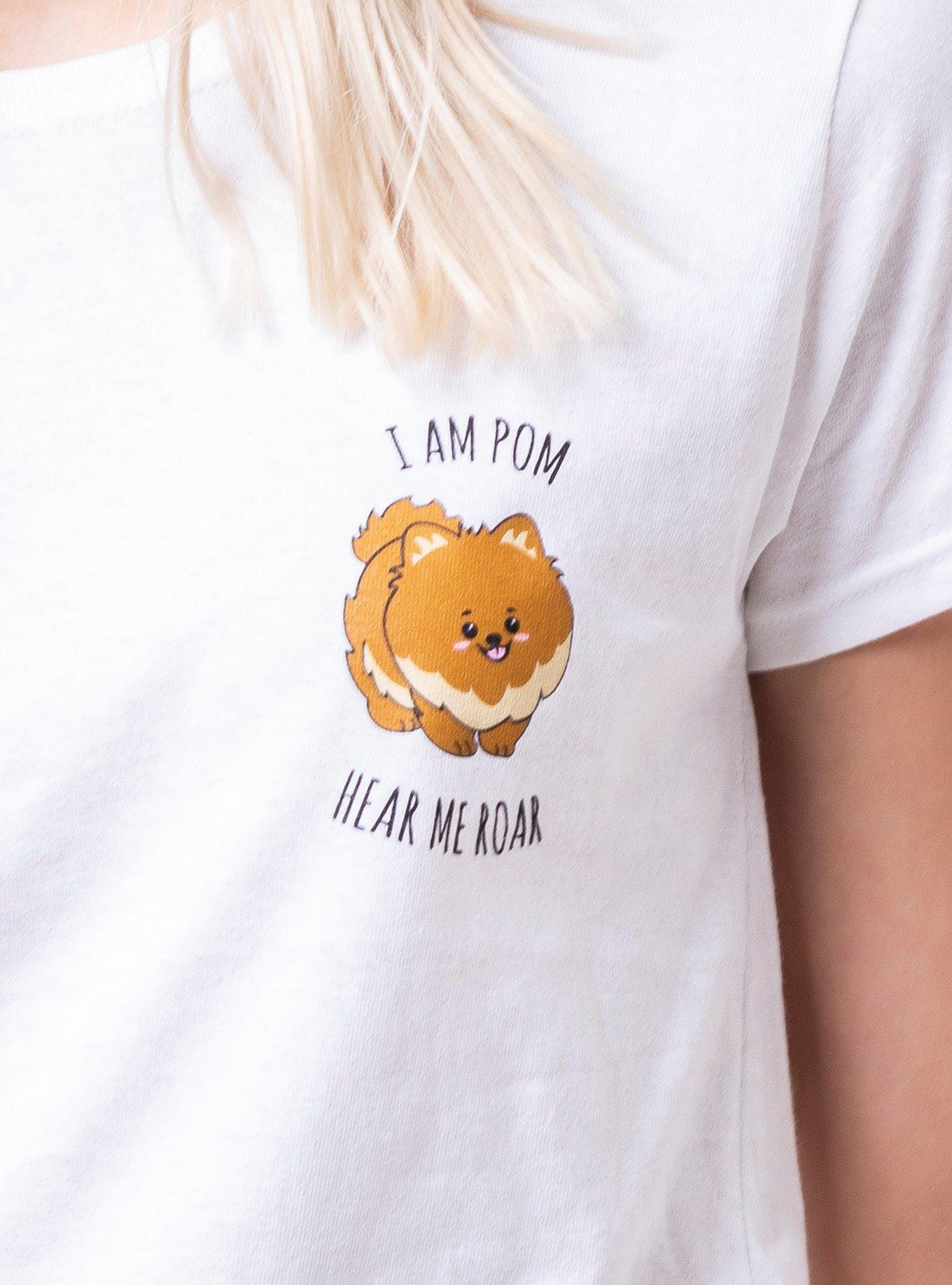 Daisy Street I Am Pom Hear Me Roar Girls T-Shirt, WHITE, alternate