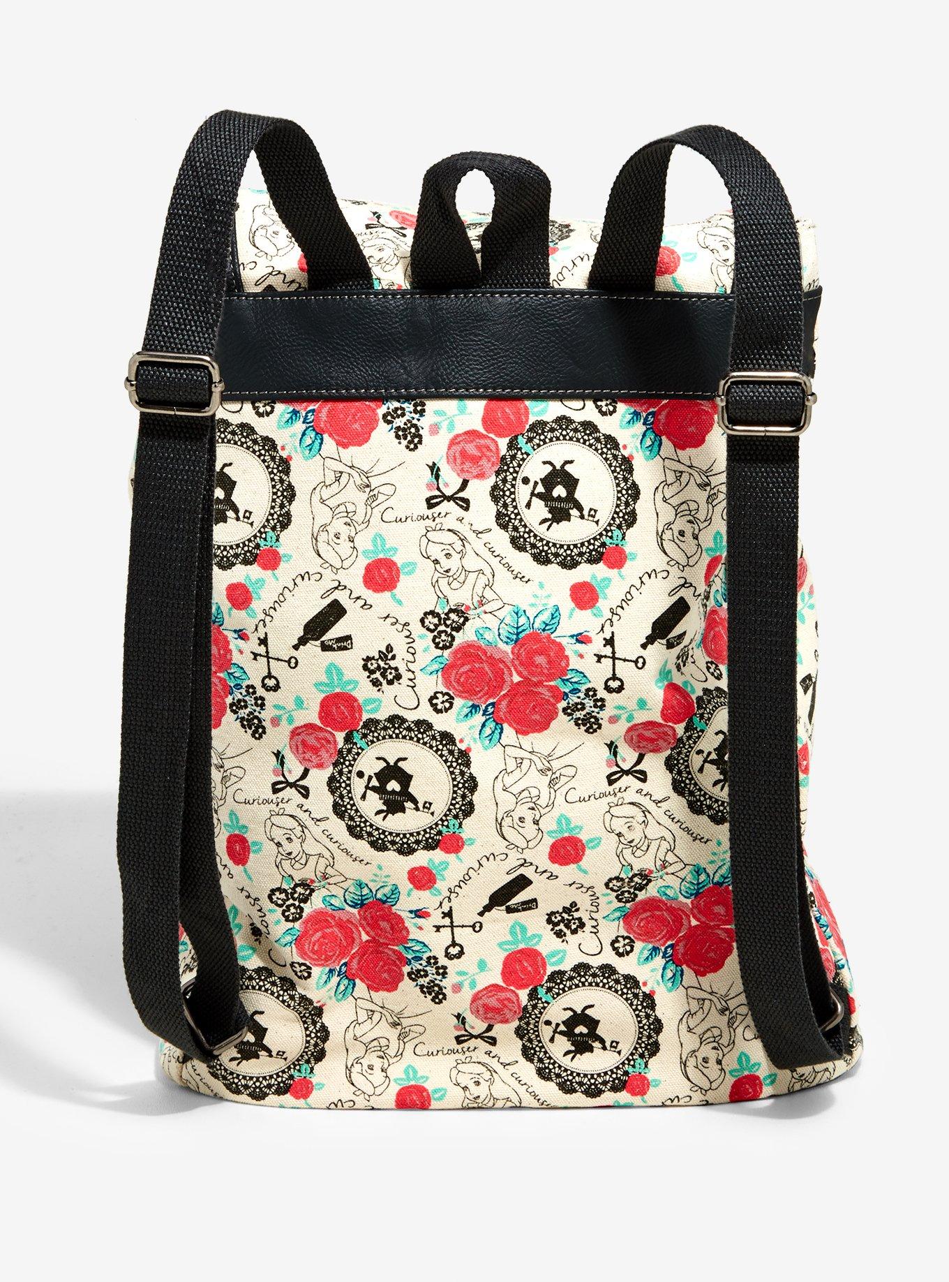 Loungefly Disney Alice In Wonderland Roses Allover Print Canvas Backpack, , alternate