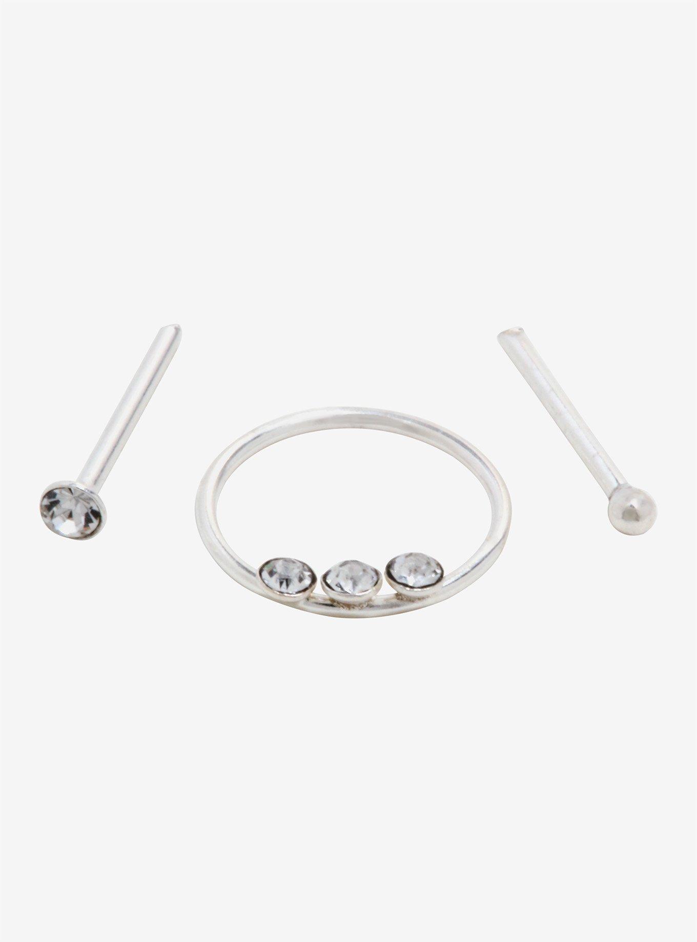 Sterling Silver Nose Stud & Hoop 3 Pack, SILVER, alternate
