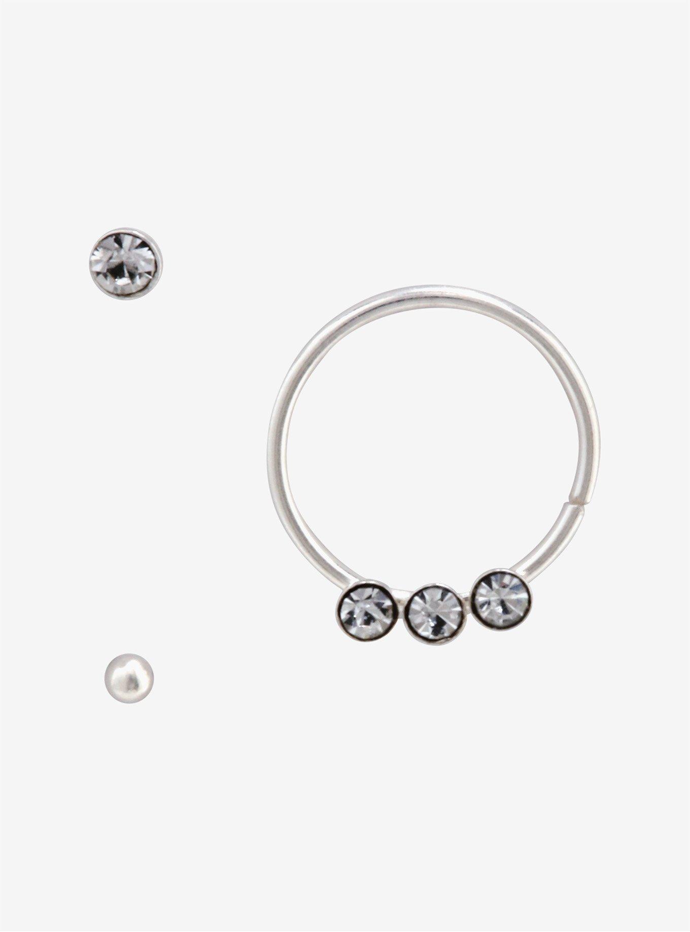 Sterling Silver Nose Stud & Hoop 3 Pack, SILVER, alternate