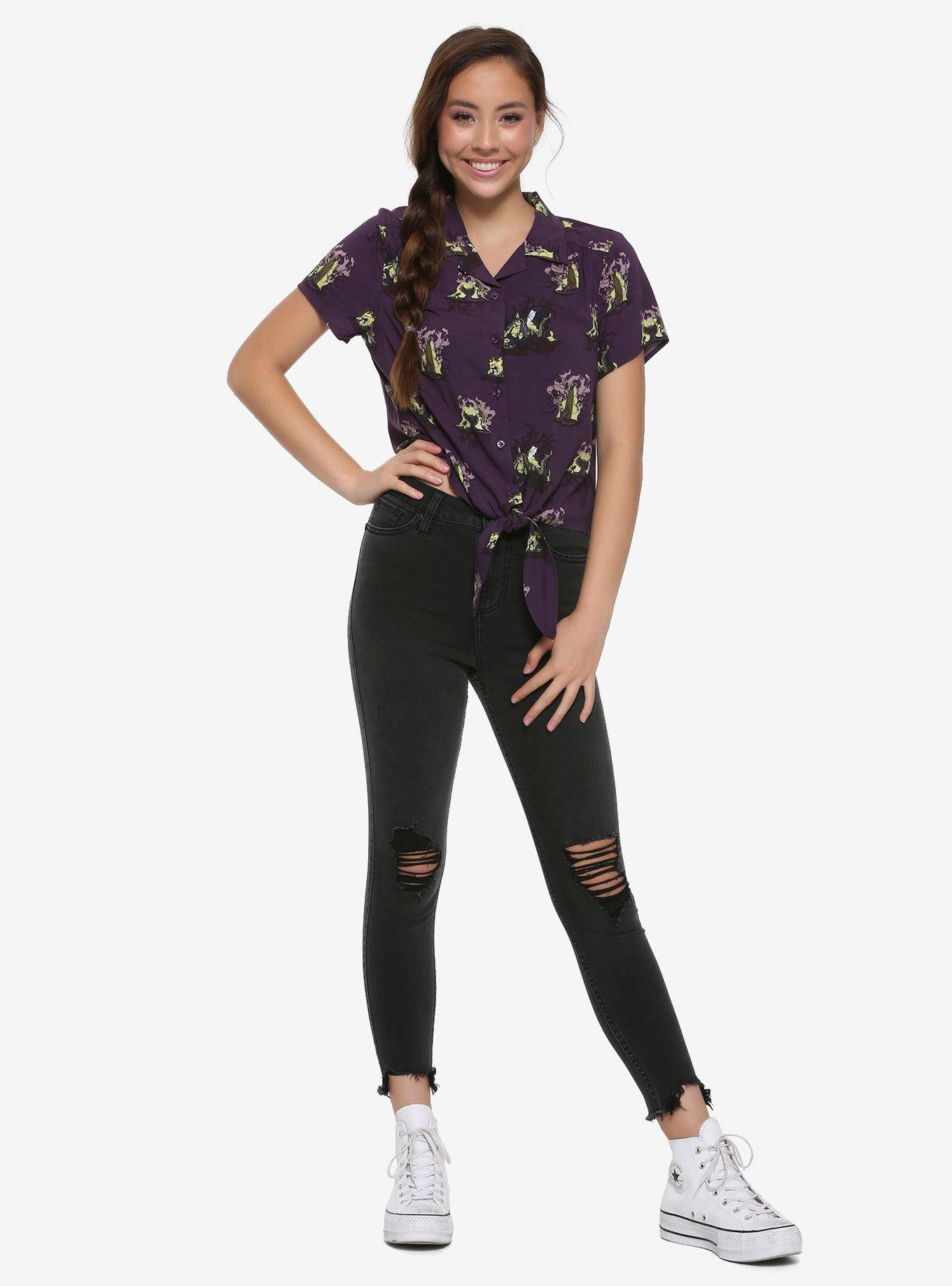 Our Universe Disney Sleeping Beauty Maleficent Tie-Front Woven Button-Up, , hi-res