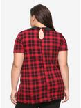 Red Plaid Collared Girls T-Shirt Plus Size, PLAID - RED, alternate