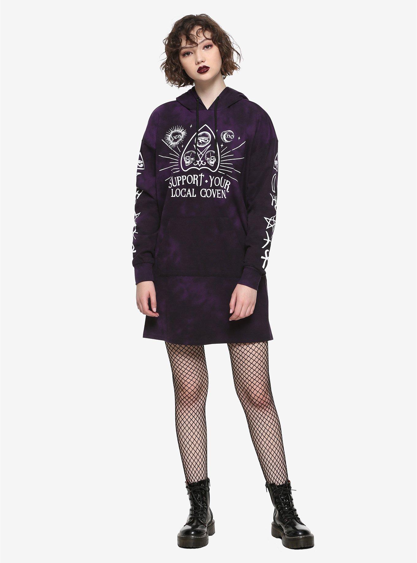 Support Your Local Coven Purple Tie-Dye Hoodie Dress, TIE DYE, alternate