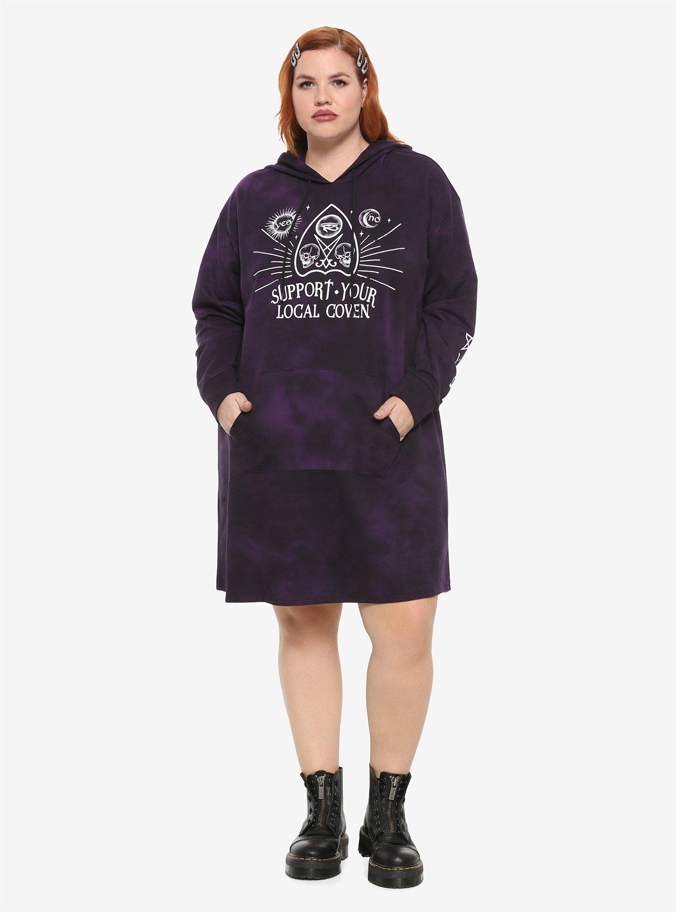 Support Your Local Coven Purple Tie-Dye Hoodie Dress Plus Size, TIE DYE, alternate