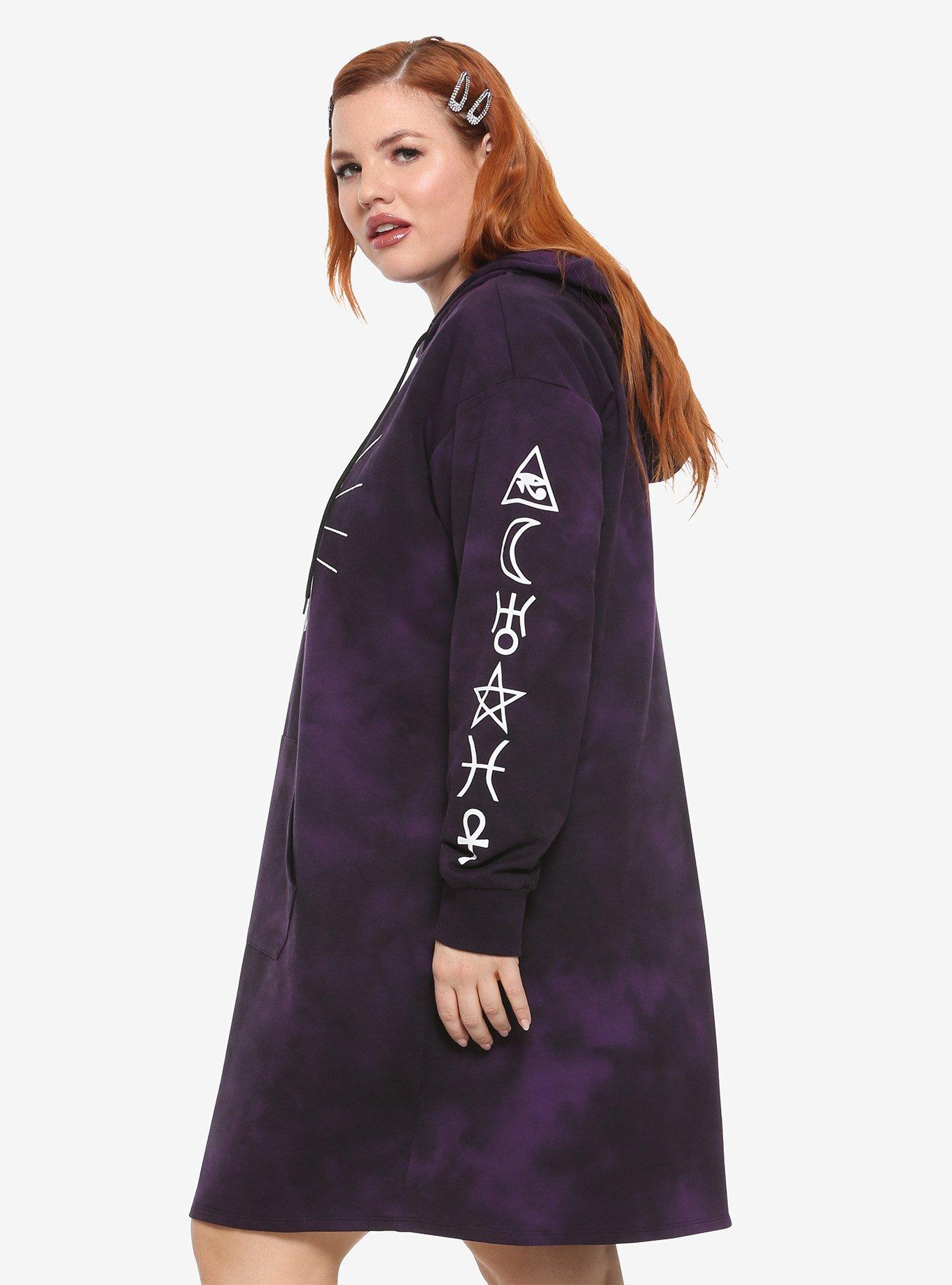 Support Your Local Coven Purple Tie-Dye Hoodie Dress Plus Size, TIE DYE, alternate