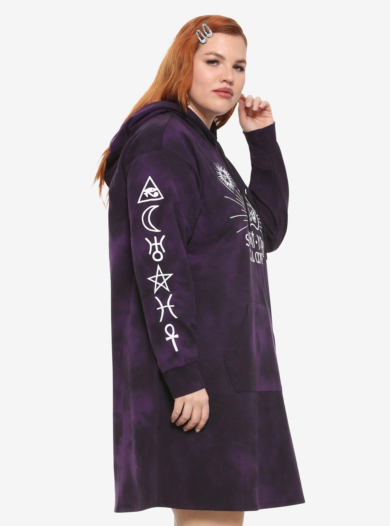 Support Your Local Coven Purple Tie-Dye Hoodie Dress Plus Size, TIE DYE, alternate