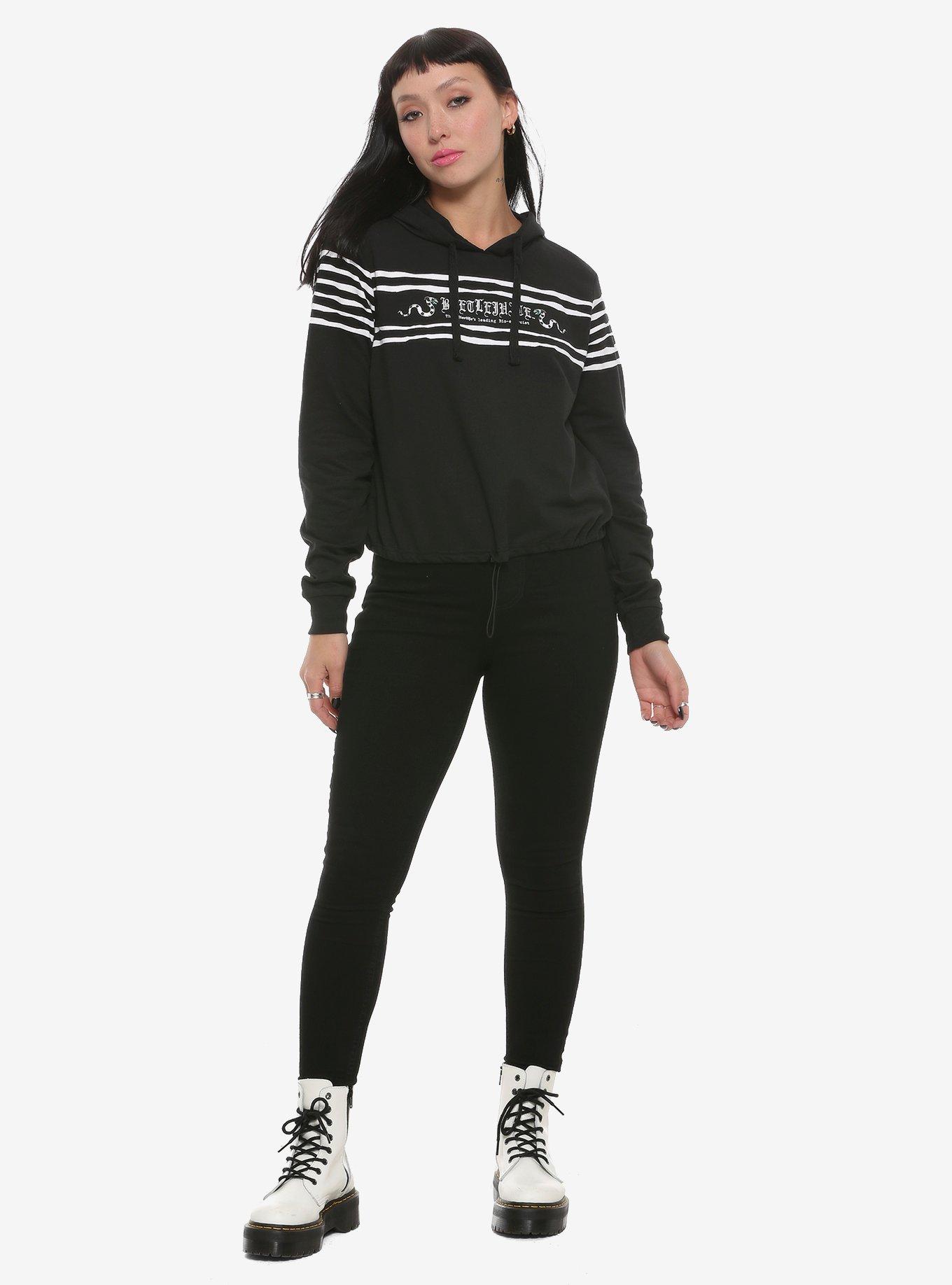 Beetlejuice Stripes Cinched Waist Girls Hoodie, WHITE, alternate