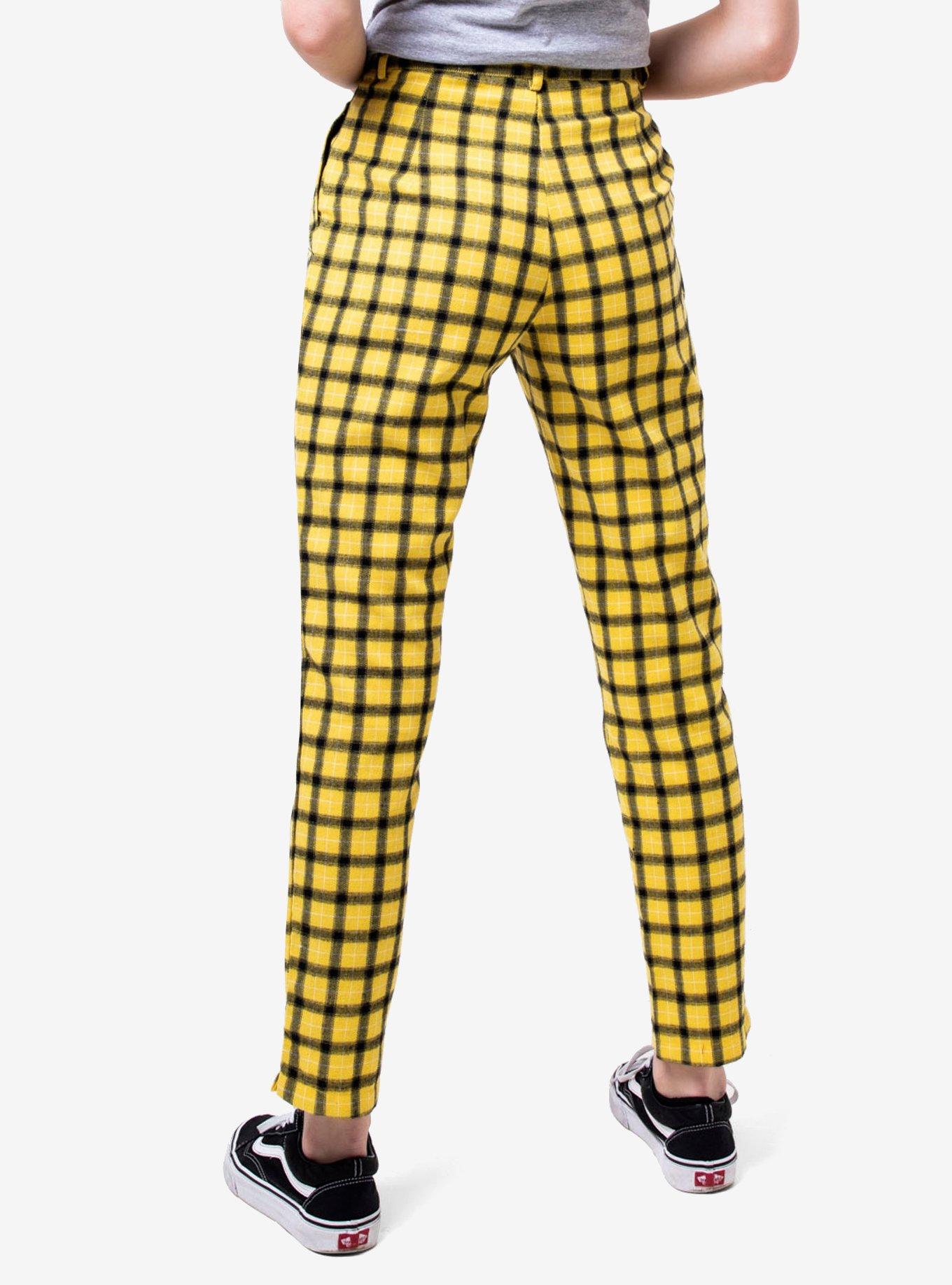 Daisy Street Yellow Check Print Girls Pants, BLACK, alternate