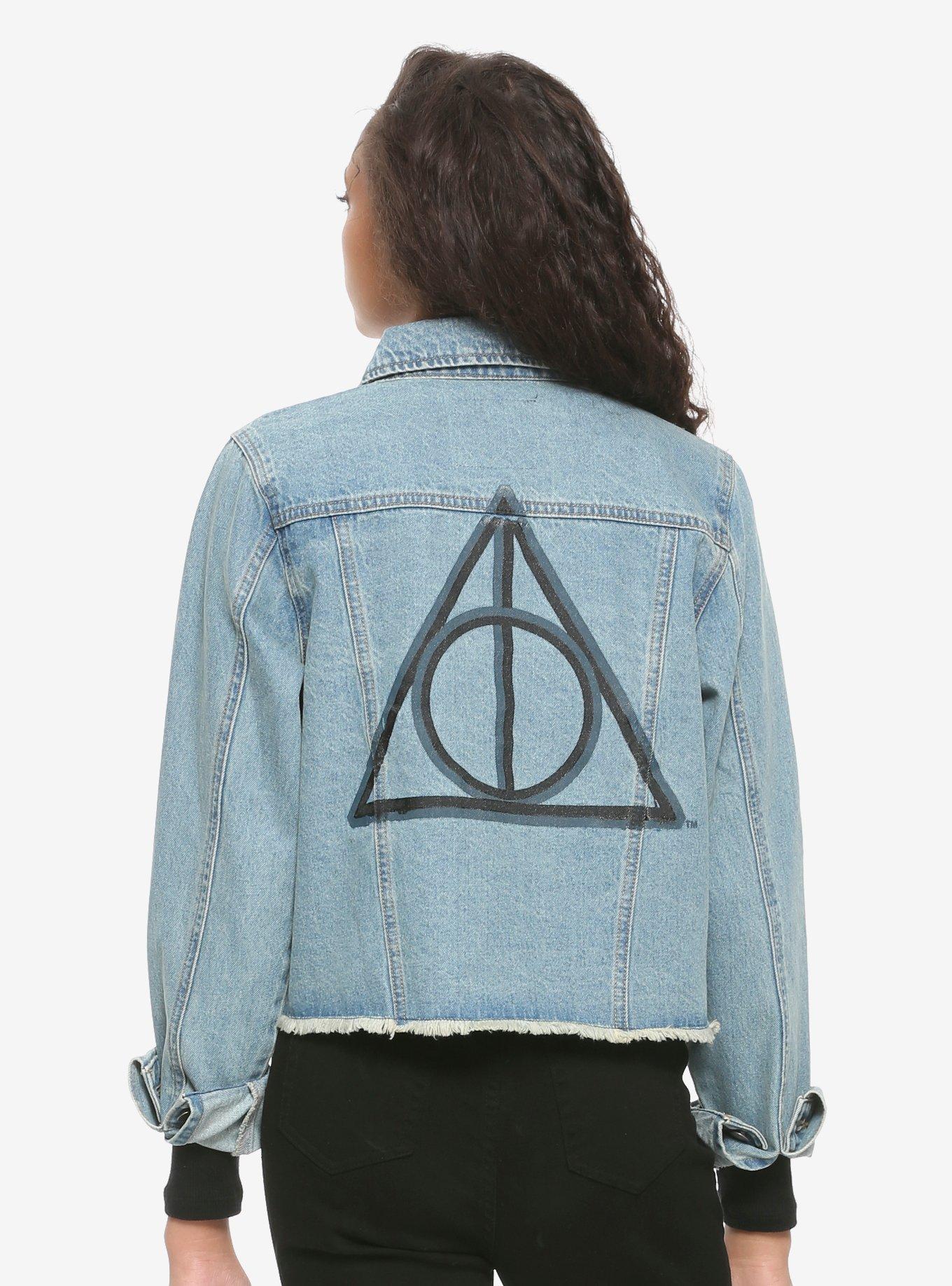 Harry Potter Deathly Hallows Girls Crop Denim Jacket, MULTI, alternate