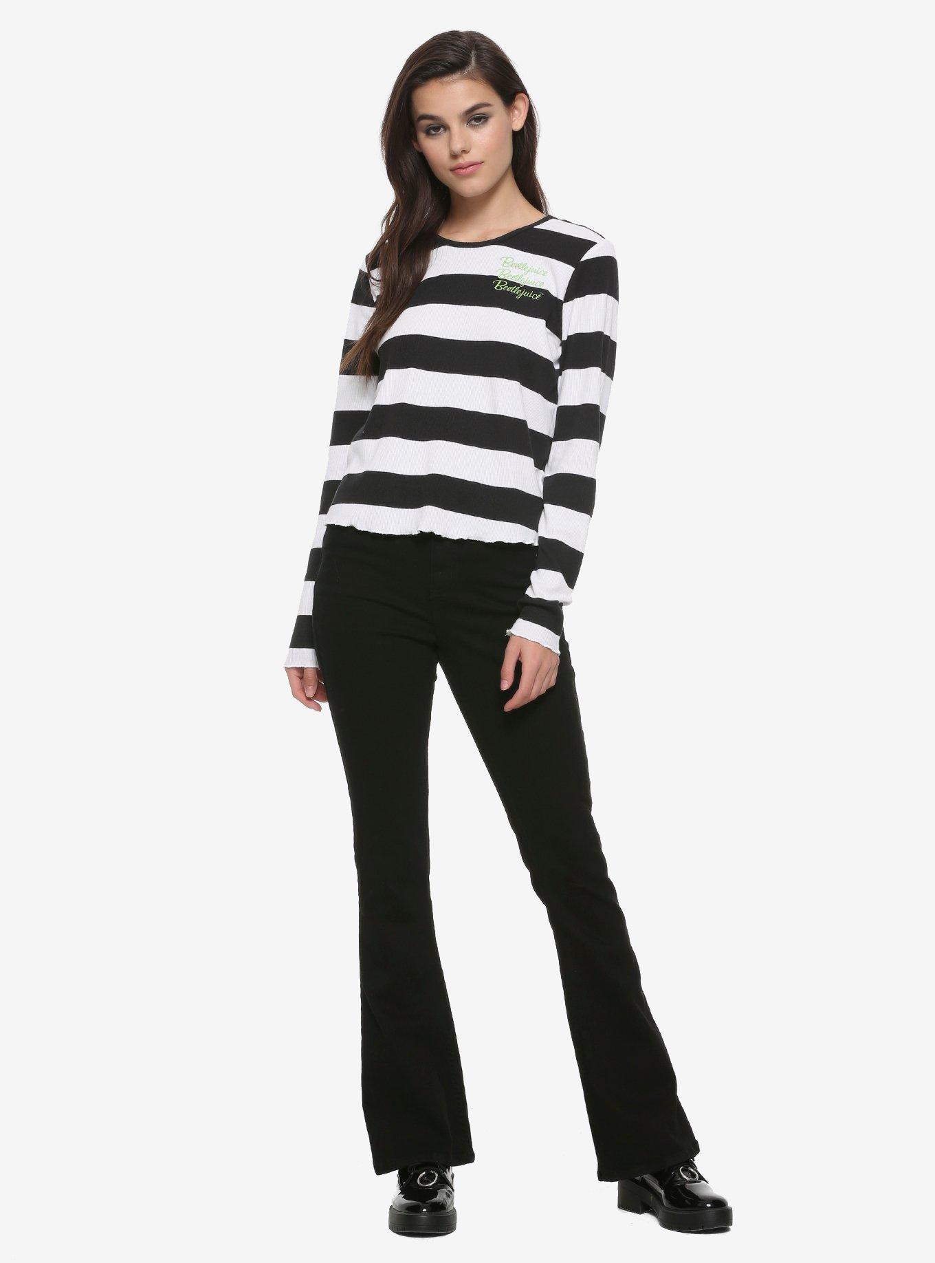 Beetlejuice Stripe Lettuce Hem Girls Long-Sleeve T-Shirt, WHITE, alternate