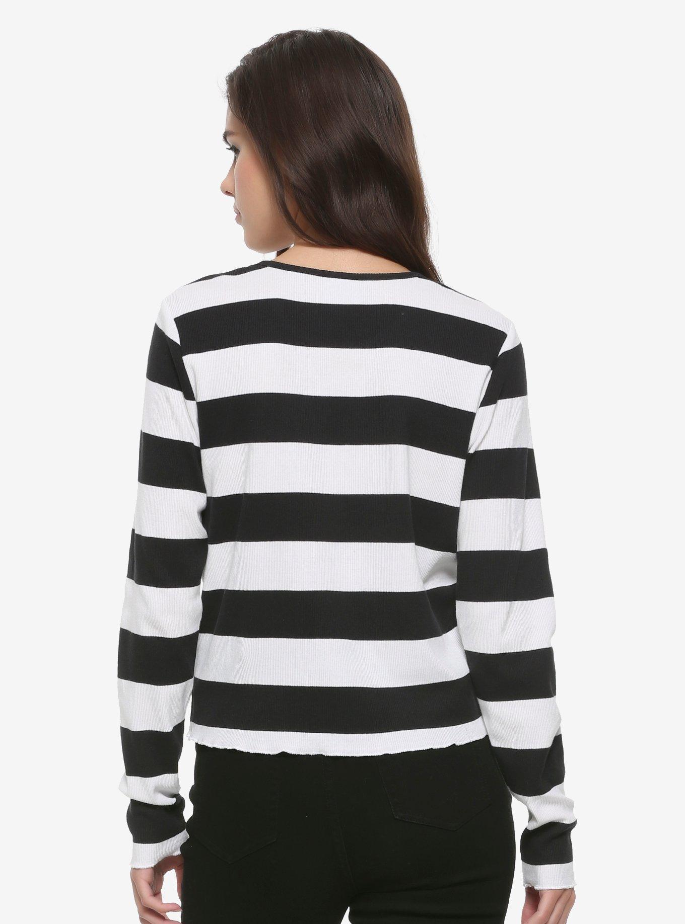 Beetlejuice Stripe Lettuce Hem Girls Long-Sleeve T-Shirt, WHITE, alternate