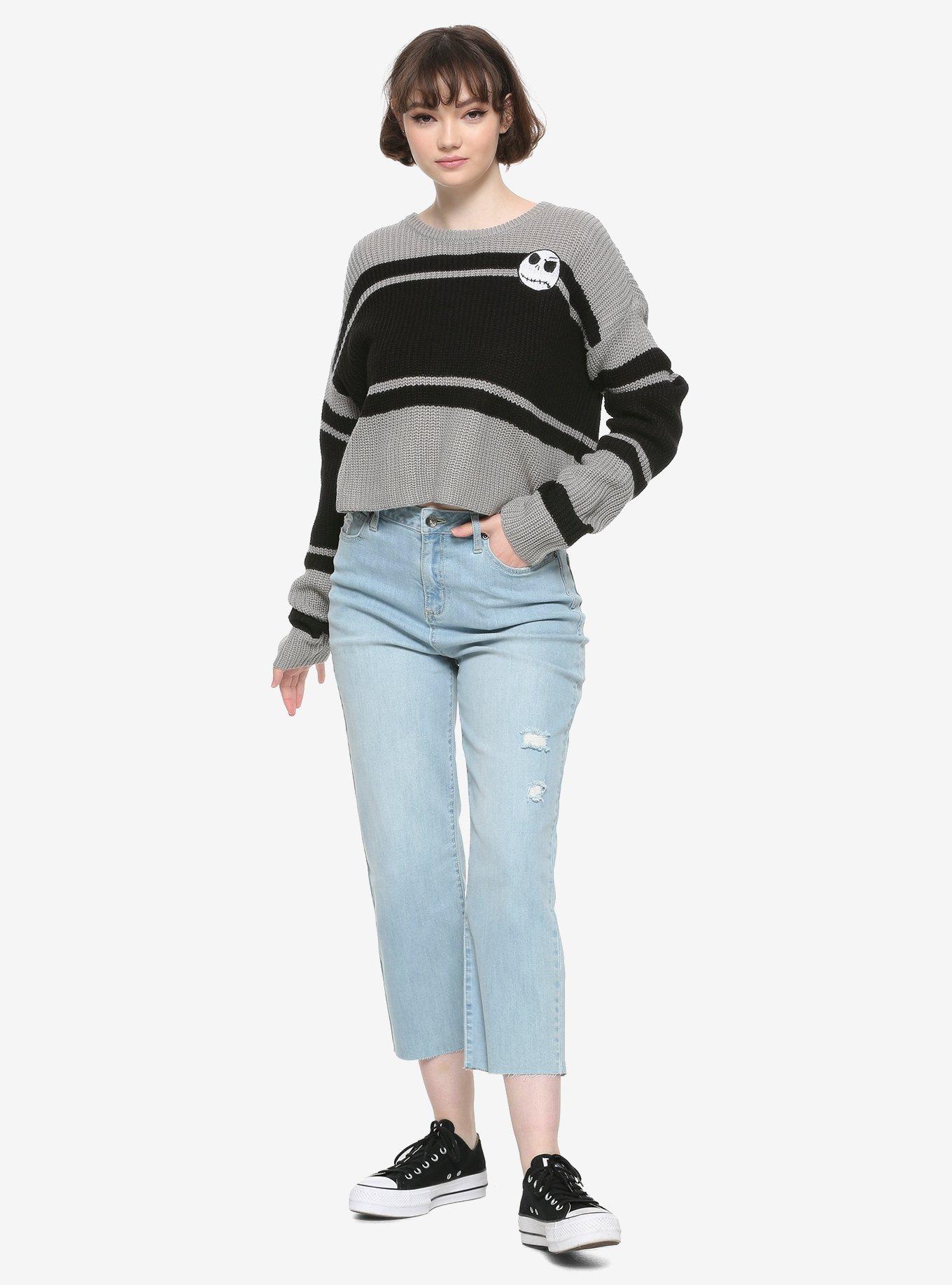 The Nightmare Before Christmas Jack Striped Girls Crop Sweater, , alternate
