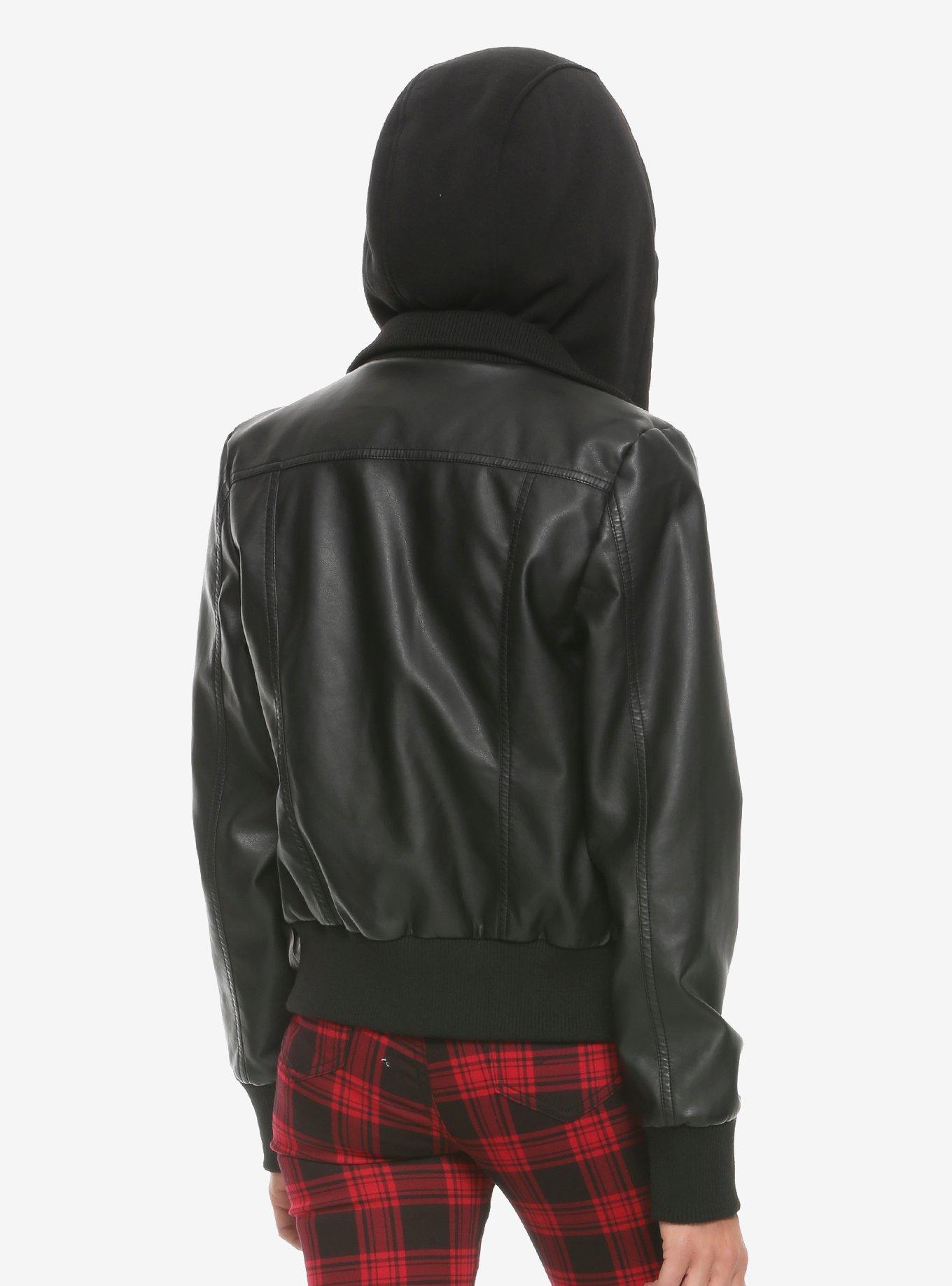 Black Hooded Fur Lined Girls Jacket, BLACK, alternate