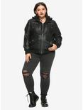 Black Hooded Fur Lined Girls Jacket Plus Size, , alternate