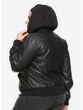 Black Hooded Fur Lined Girls Jacket Plus Size, , alternate