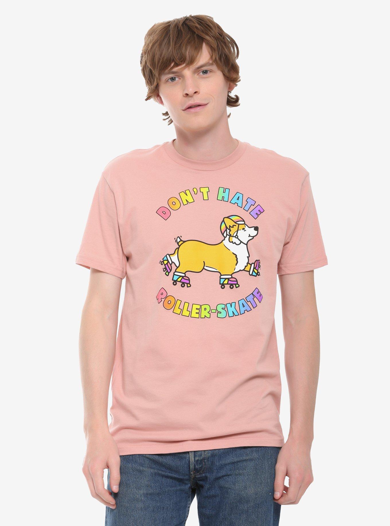 Corgi Don't Hate Roller Skate T-Shirt - BoxLunch Exclusive, PINK, alternate