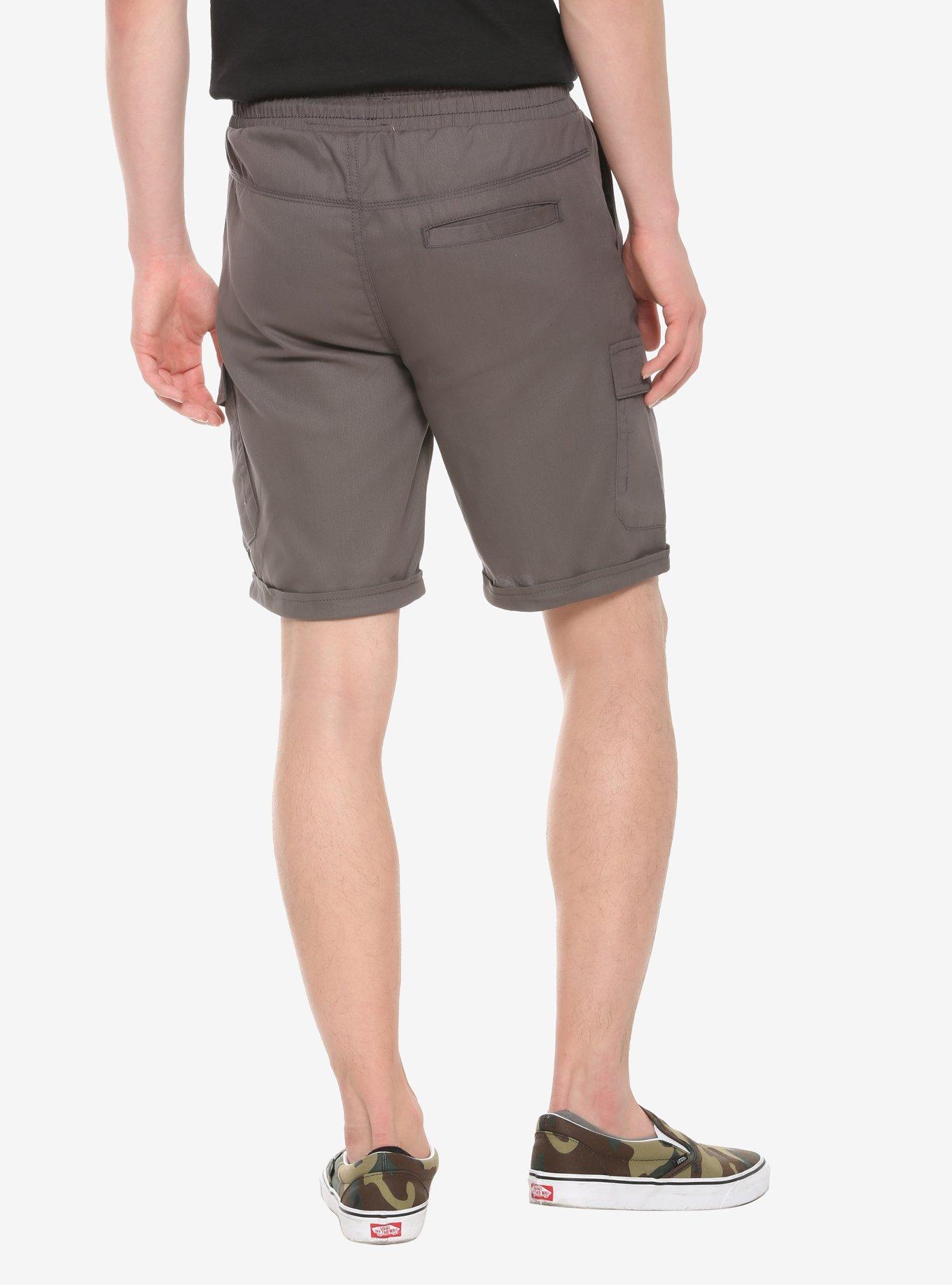 Grey Drawstring Cargo Shorts, , alternate
