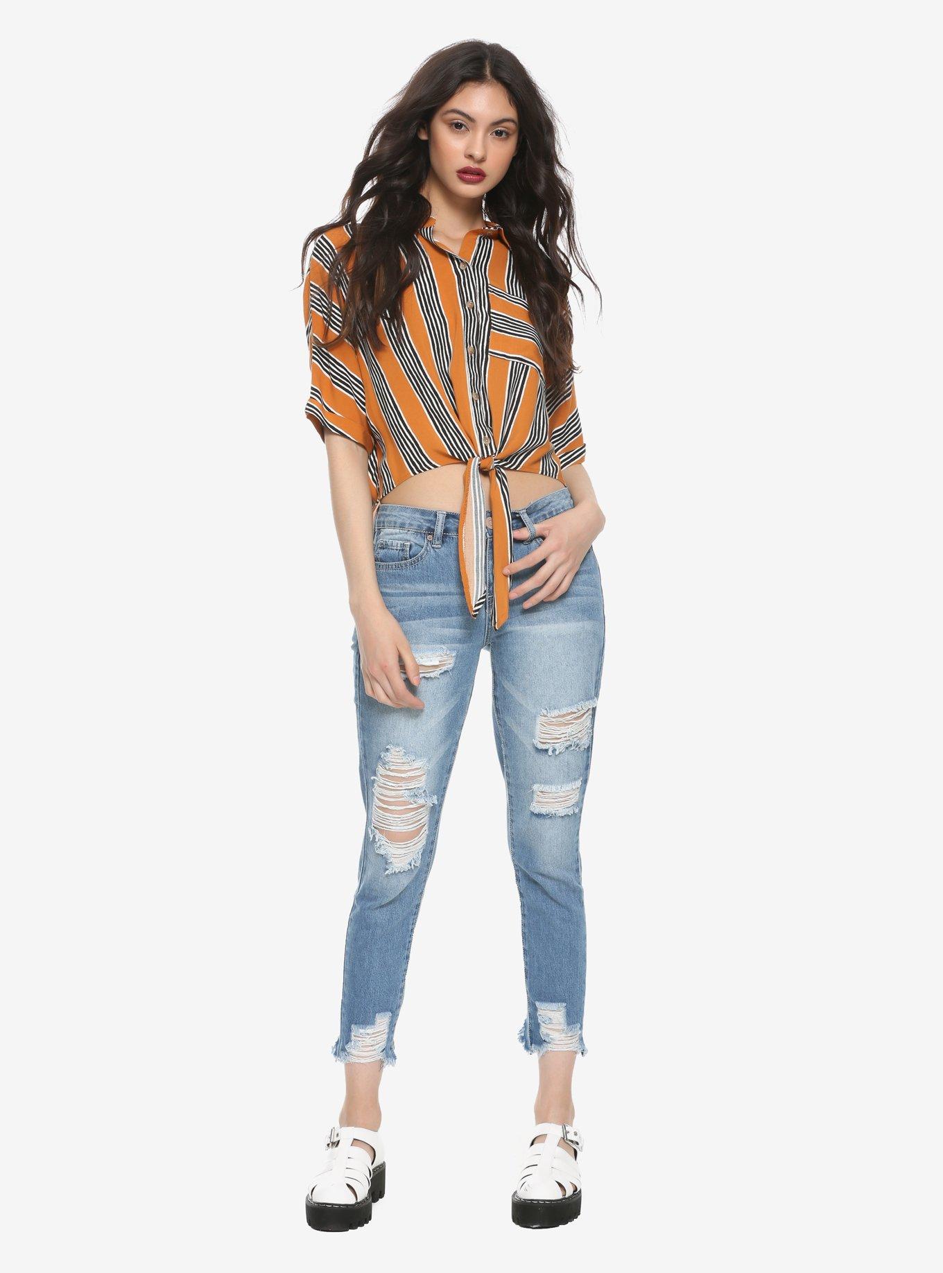 Dream Fit Mid-Rise Shredded Raw Hem Ankle Jeans, , alternate