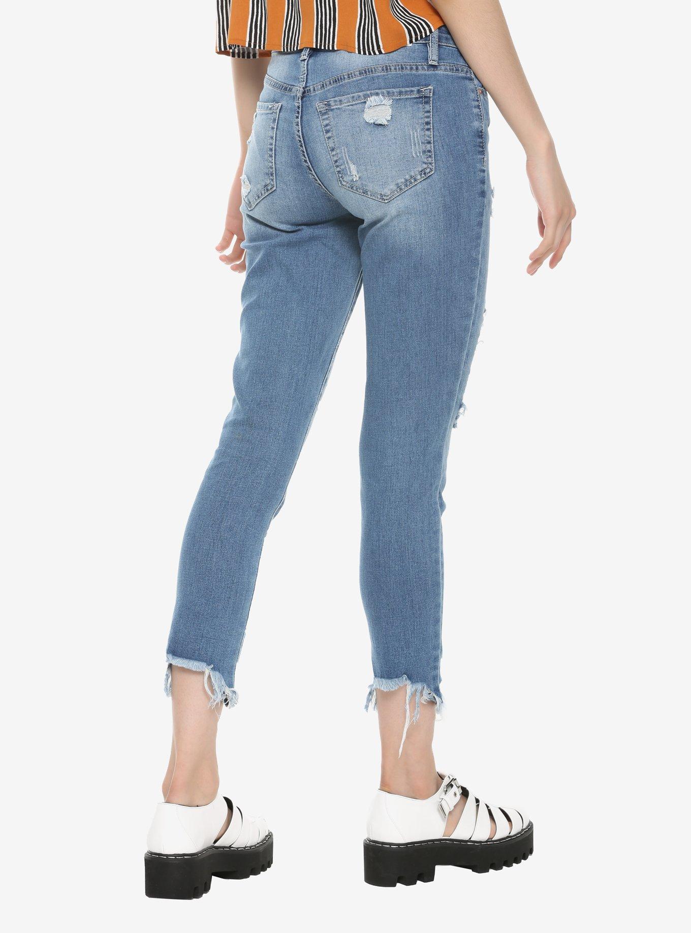 Dream Fit Mid-Rise Shredded Raw Hem Ankle Jeans, , alternate