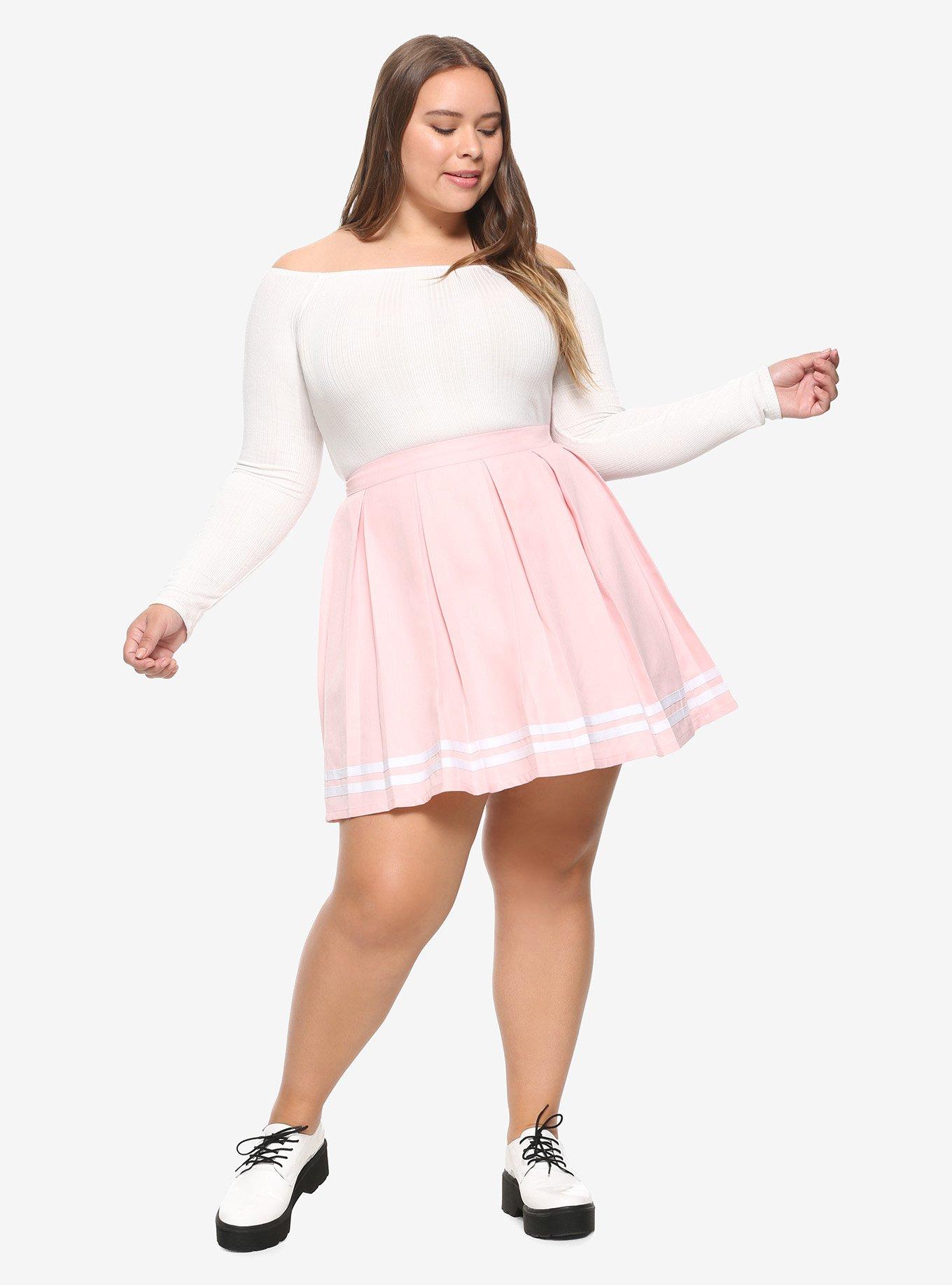 Pink Pleated Cheer Skirt Plus Size, LIGHT PINK, alternate