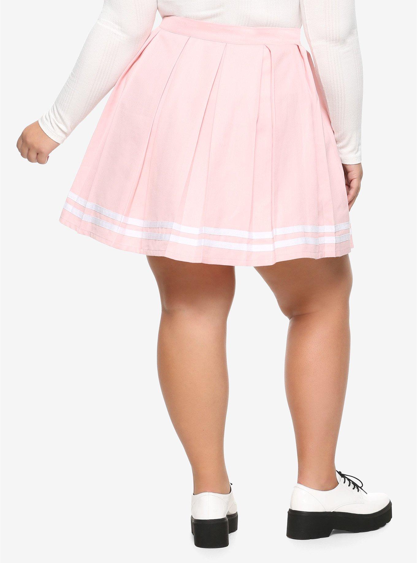 Pink Pleated Cheer Skirt Plus Size, LIGHT PINK, alternate