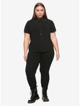 Black Bat Collar Girls Button-Up Shirt Plus Size, BLACK, alternate