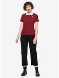 Burgundy Skull Girls Zip-Up Polo Shirt, RED, alternate
