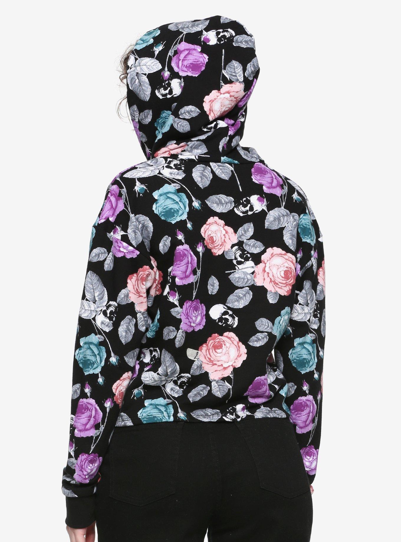 Pastel Roses & Skulls Girls Crop Hoodie, MULTI, alternate