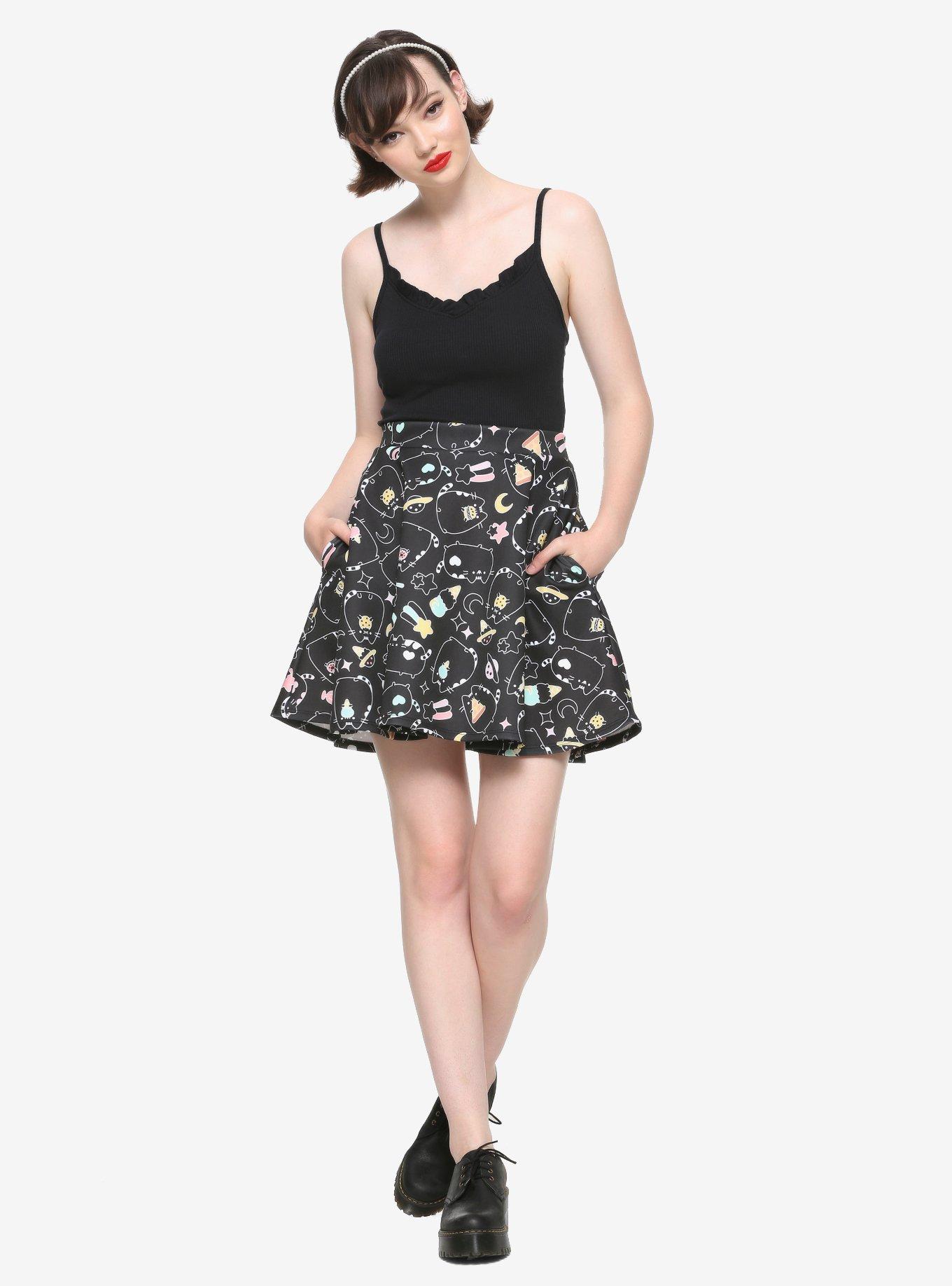 Pusheen Black & White Snacks Skater Skirt, MULTI, alternate