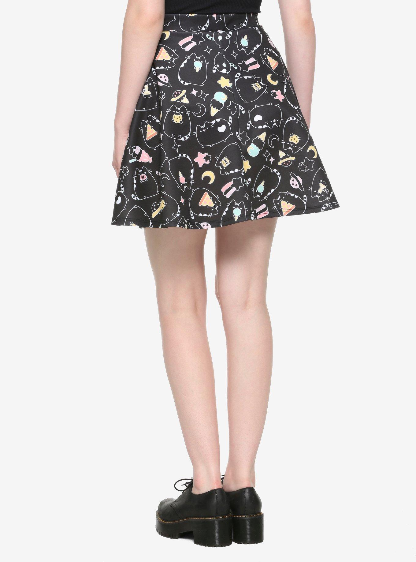 Pusheen Black & White Snacks Skater Skirt, MULTI, alternate