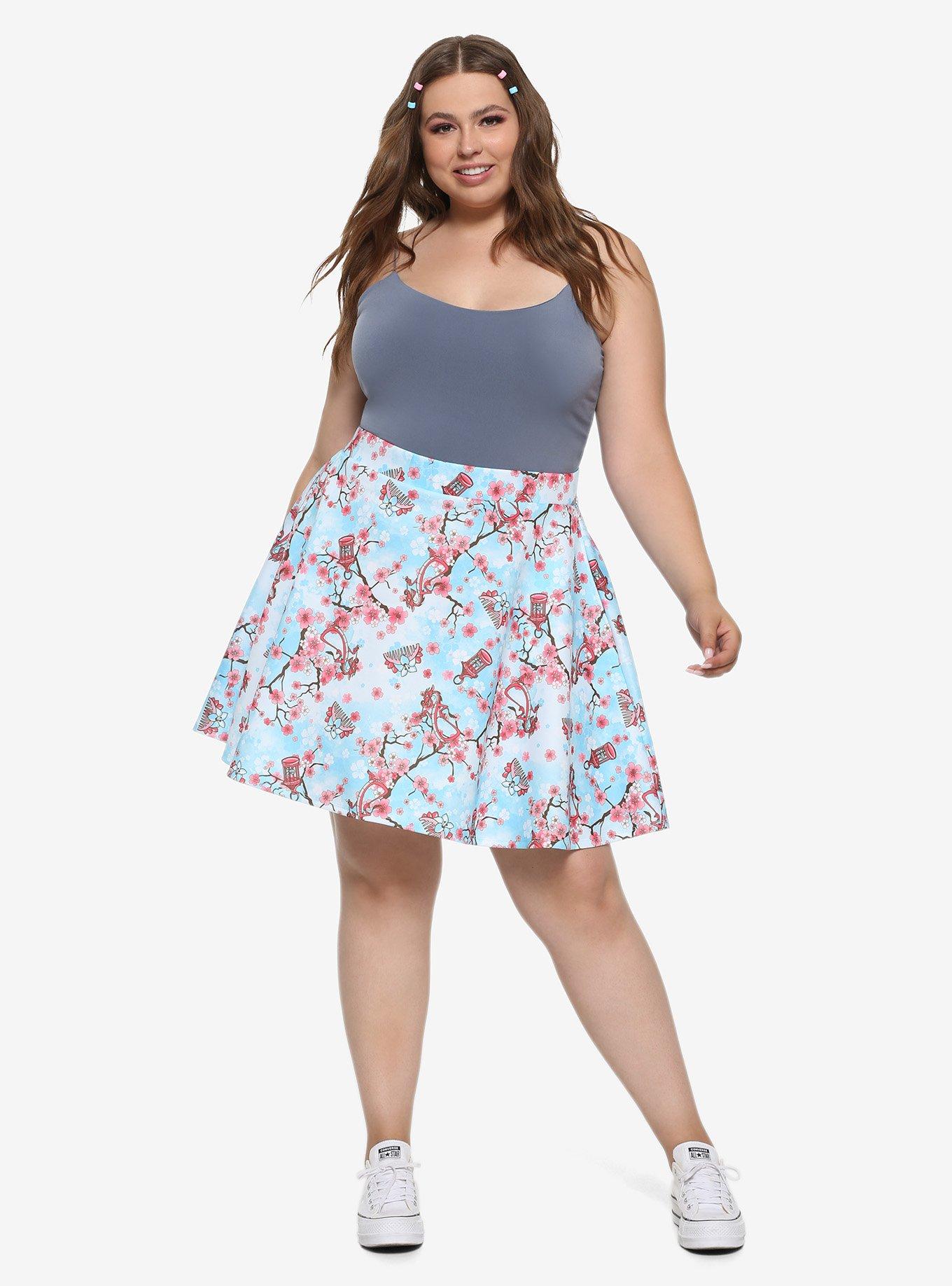 Disney Mulan Cherry Blossom Skater Skirt Plus Size, LIGHT BLUE, alternate - view 2