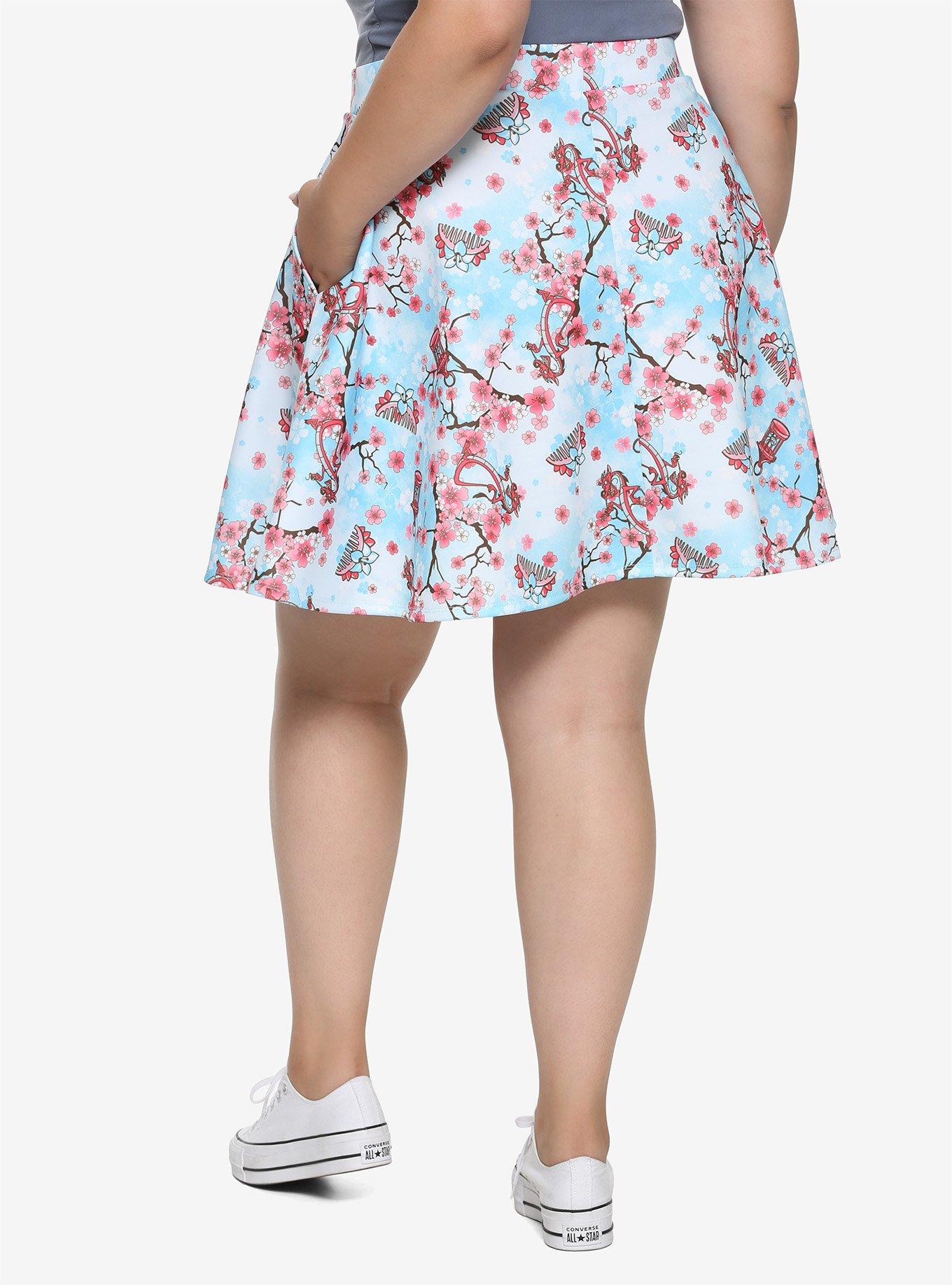 Disney Mulan Cherry Blossom Skater Skirt Plus Size, LIGHT BLUE, alternate - view 3