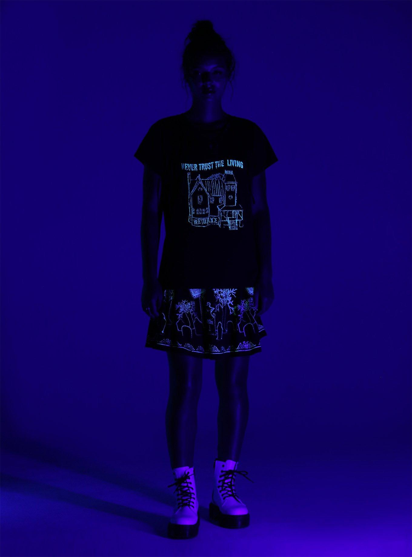 Beetlejuice Glow-In-The-Dark Graveyard Skater Skirt, BLACK, alternate