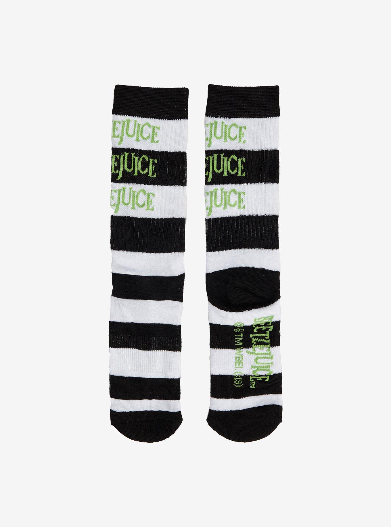Beetlejuice White & Black Striped Crew Socks, , alternate