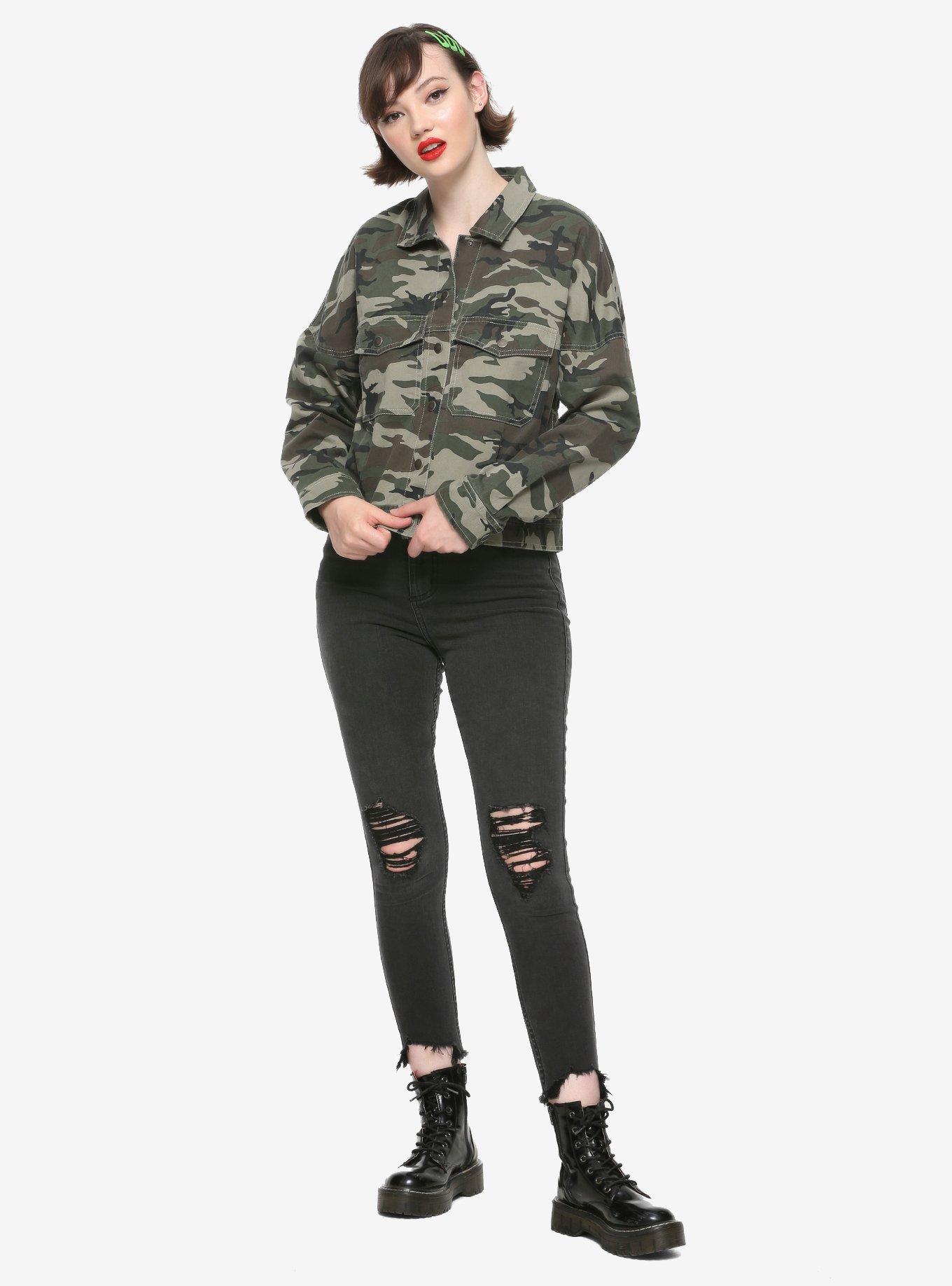 Camo Snap-Button Girls Jacket, CAMO, alternate