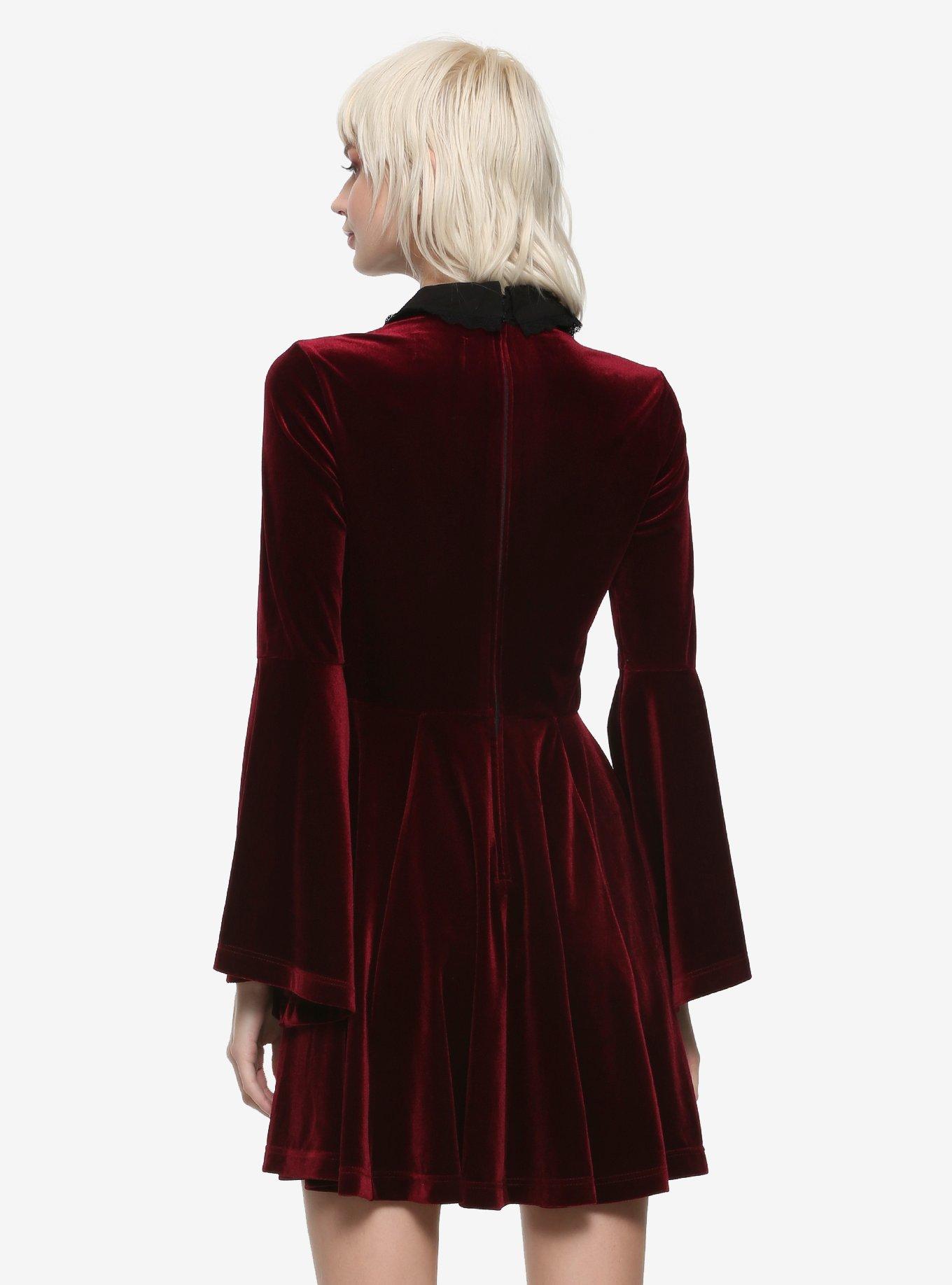 Hell Bunny Prudence Burgundy Velvet Dress, , alternate