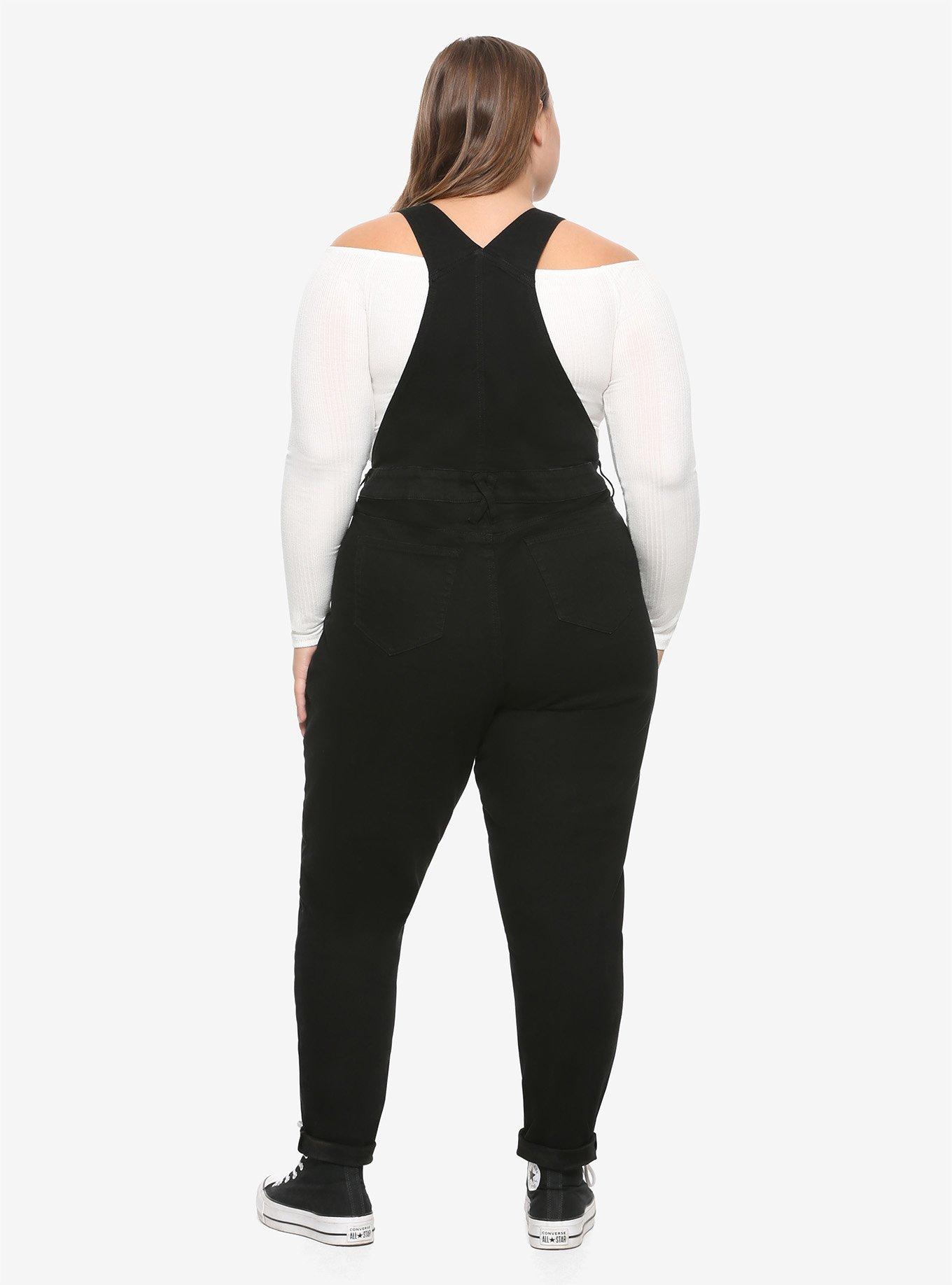 HT Denim Black Overalls Plus Size, BLACK, alternate