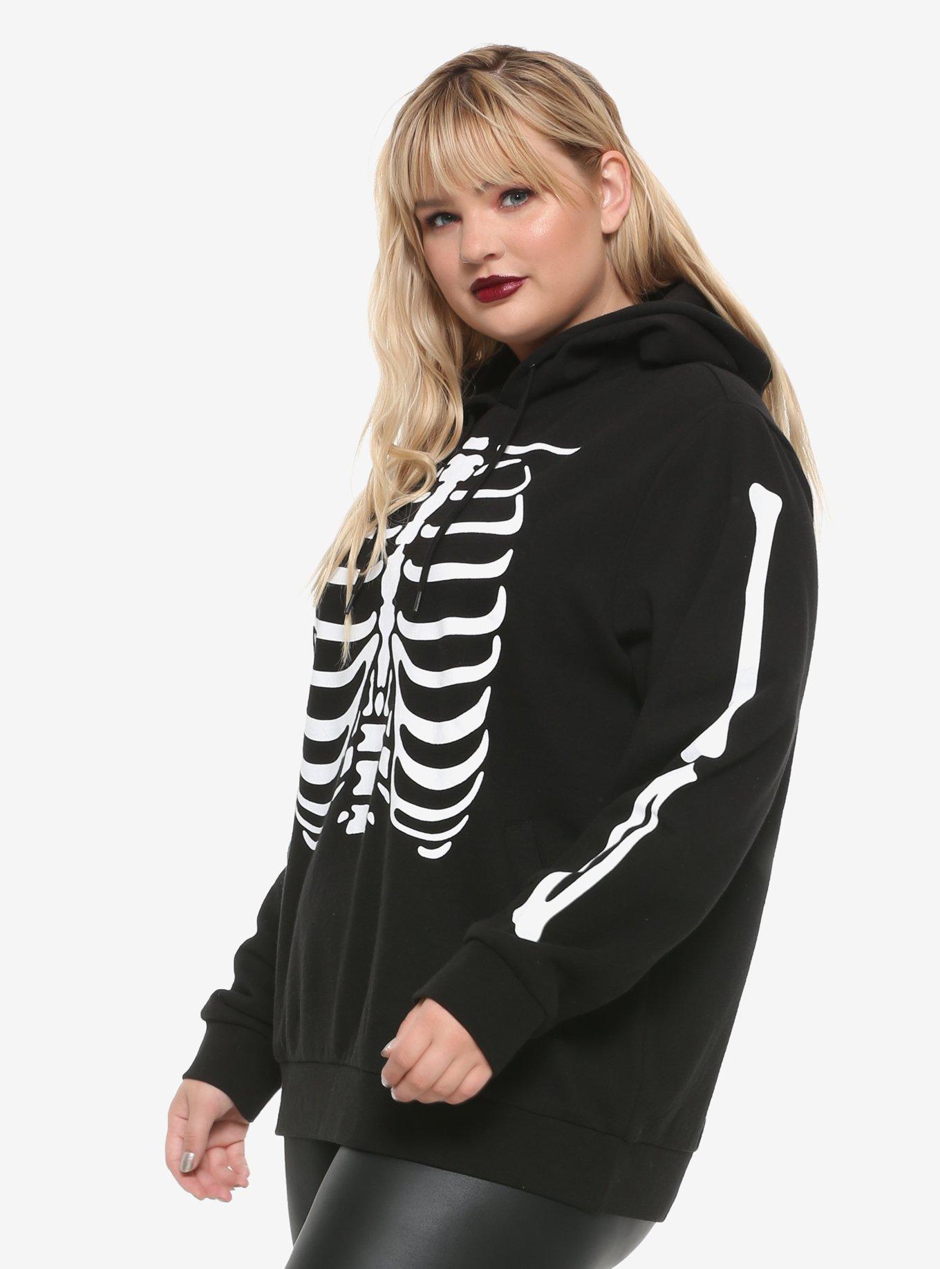 Skeleton Girls Hoodie Plus Size, WHITE, alternate