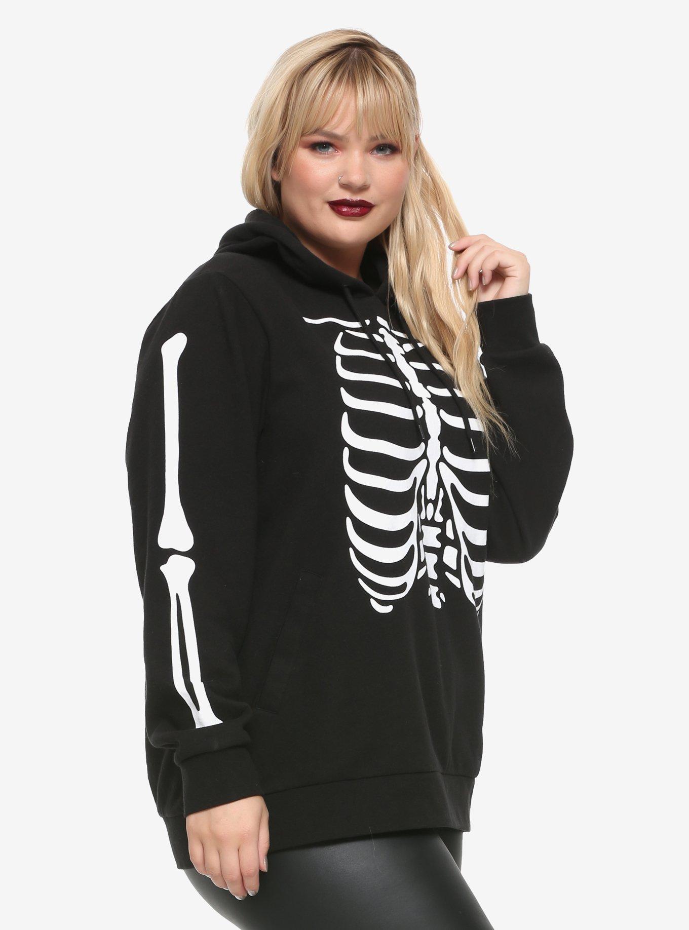 Skeleton Girls Hoodie Plus Size, WHITE, alternate