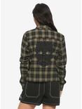 Olive Plaid Lace Skull Girls Button-Up, MULTI, alternate
