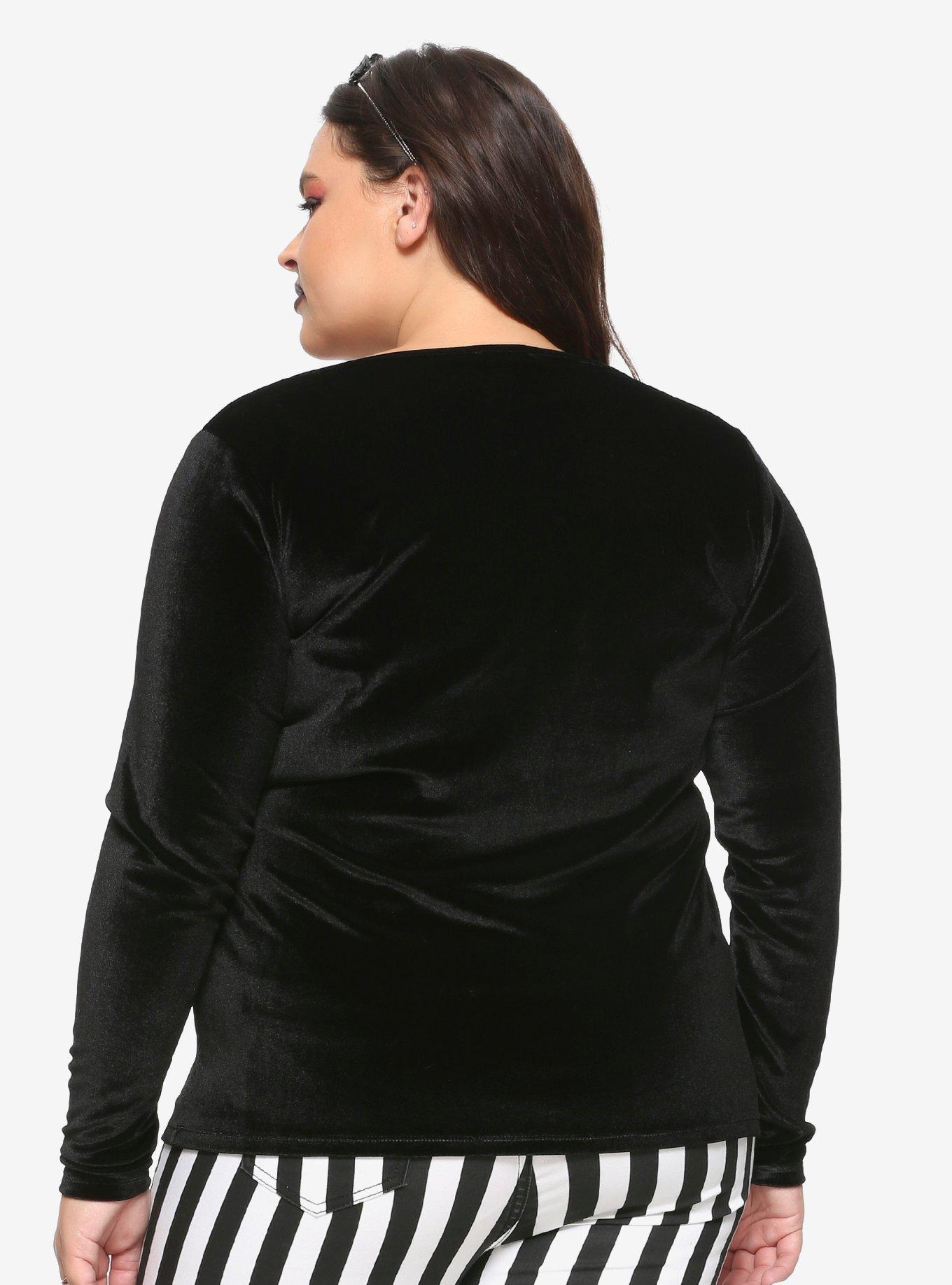 Black Velvet Pentagram Strappy Girls Long-Sleeve T-Shirt Plus Size, BLACK, alternate