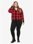 Black & Red Plaid Girls Crop Cardigan Plus Size, BLACK, alternate