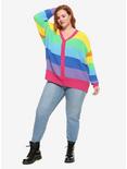 Rainbow Stripe Girls Oversized Cardigan Plus Size, MULTI, alternate