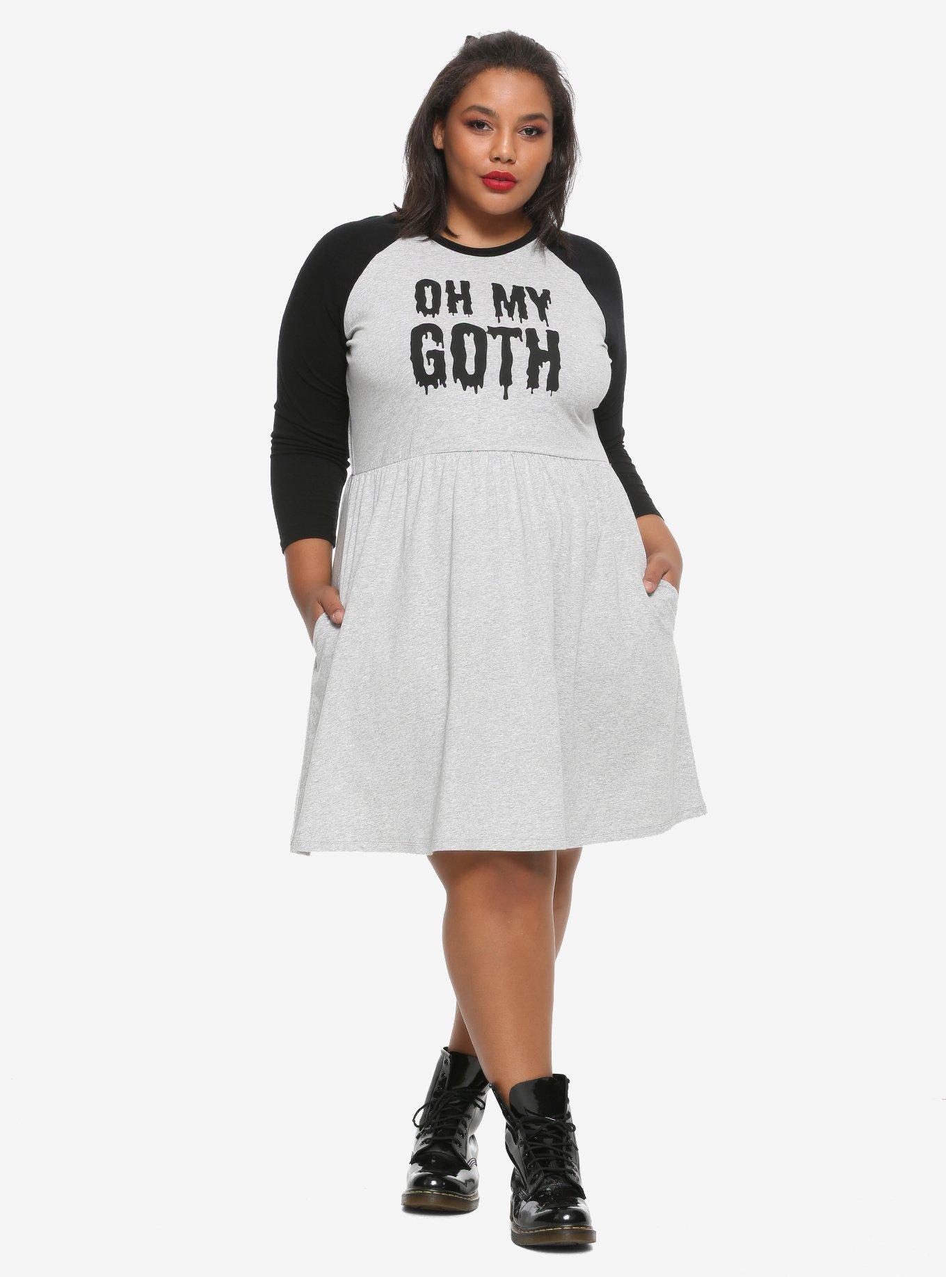 Oh My Goth Raglan Skater Dress Plus Size, HEATHER GREY, alternate