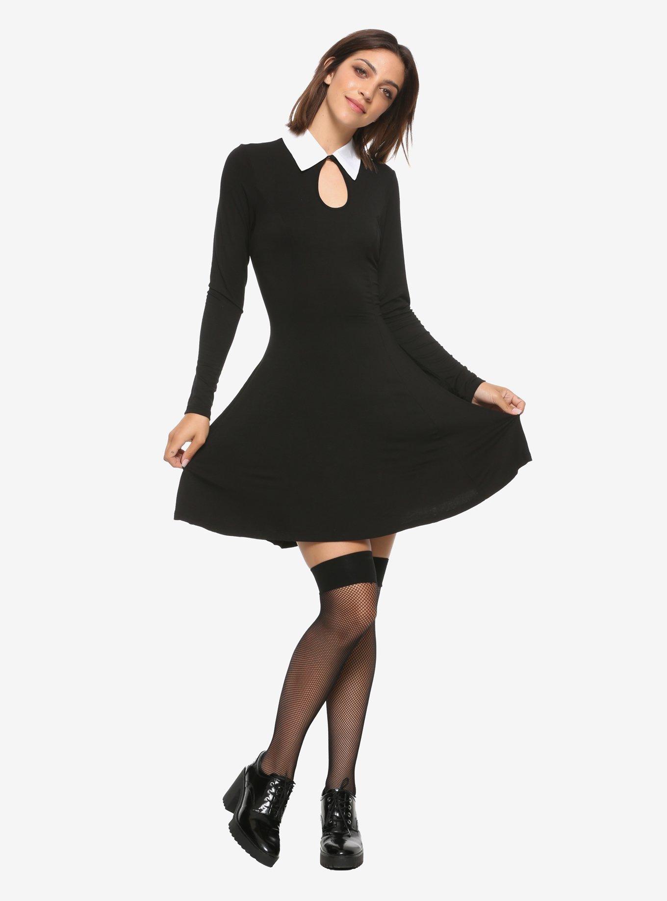 Black Keyhole Long-Sleeve Dress, , alternate
