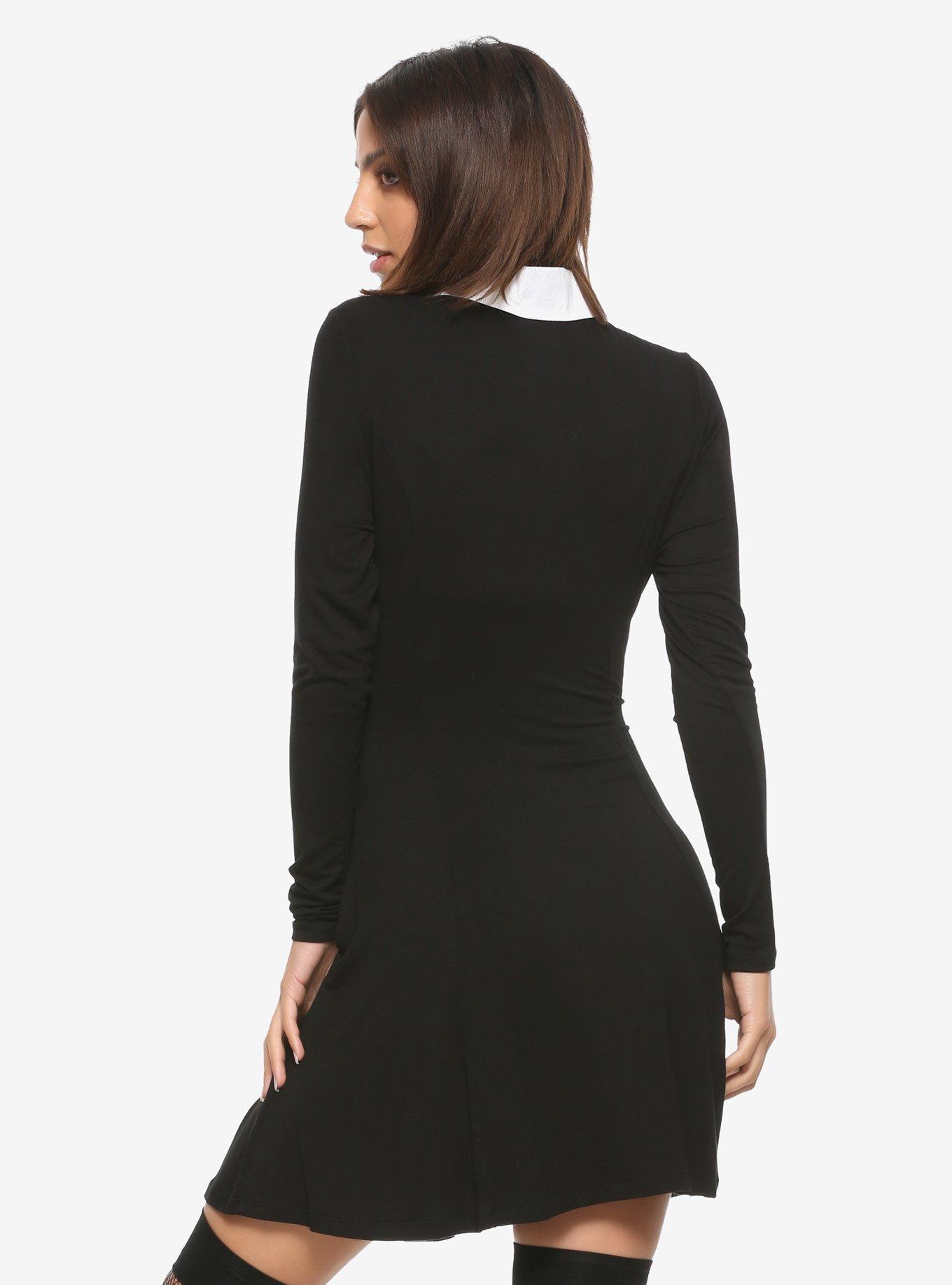 Black Keyhole Long-Sleeve Dress, , alternate