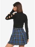 Mock Neck Cage Sleeves Ribbed Girls Sweater, BLACK, alternate