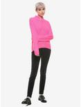 Neon Pink O-Ring Mock Neck Girls Sweater, FUSCHIA, alternate