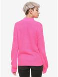 Neon Pink O-Ring Mock Neck Girls Sweater, FUSCHIA, alternate
